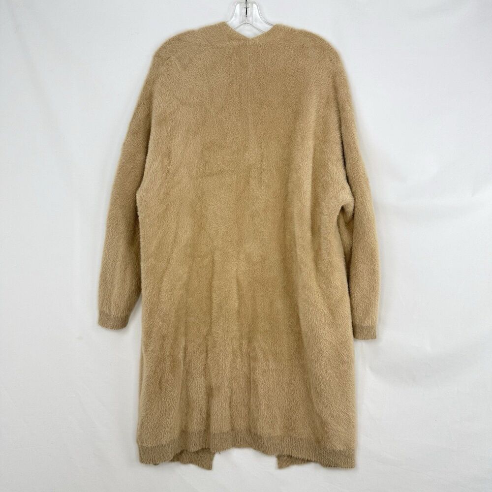 STELEN Fuzzy Knit Long Cardigan Sweater Camel Tan Open Front Slouchy Womens Sz M - Picture 3 of 16